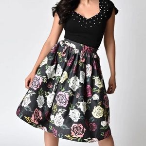 Unique Vintage Janie Bryant Floral Swing Skirt